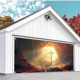 Aperturee - Aperturee Rugged Cave Sunrise Cross Easter Garage Door Banner