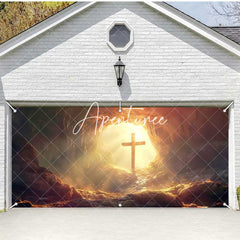 Aperturee - Aperturee Rugged Cave Sunrise Cross Easter Garage Door Banner