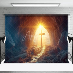 Aperturee - Aperturee Rugged Cave Sunrise Scene Cross Easter Backdrop