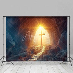 Aperturee - Aperturee Rugged Cave Sunrise Scene Cross Easter Backdrop