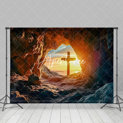 Aperturee - Aperturee Rugged Cave Sunset Cross Scenery Easter Backdrop