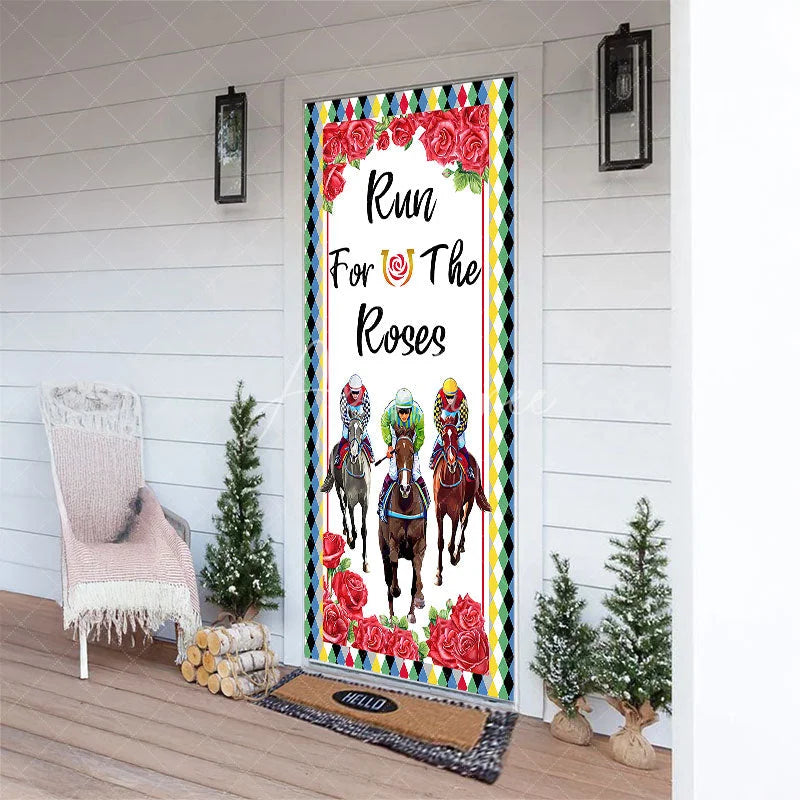 Aperturee - Aperturee Run For The Roses Door Cover Horse Racing and Red Roses Kentucky Derby Party Decoration