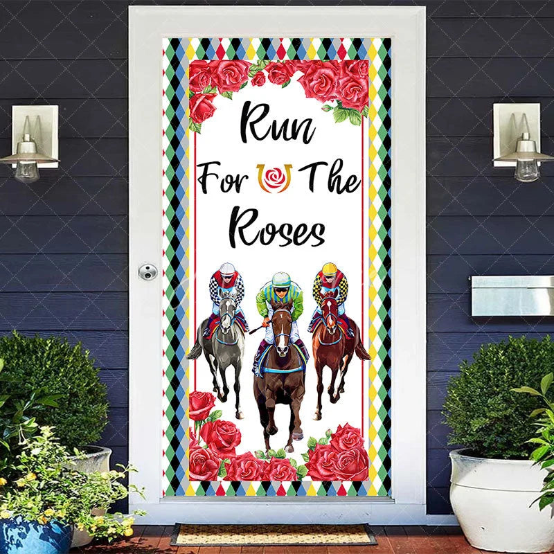 Aperturee - Aperturee Run For The Roses Door Cover Horse Racing and Red Roses Kentucky Derby Party Decoration