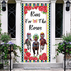 Aperturee - Aperturee Run For The Roses Door Cover Horse Racing and Red Roses Kentucky Derby Party Decoration