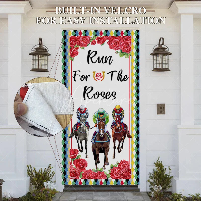 Aperturee - Aperturee Run For The Roses Door Cover Horse Racing and Red Roses Kentucky Derby Party Decoration