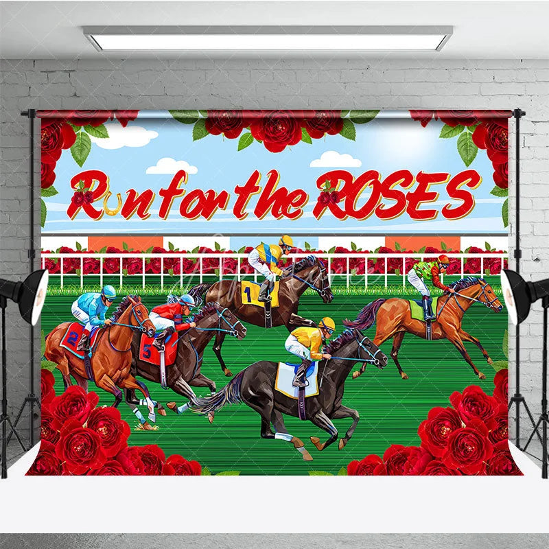 Aperturee - Aperturee Run for the Roses Horse Racing Backdrop Kentucky Derby Action and Floral Rose Frame Background