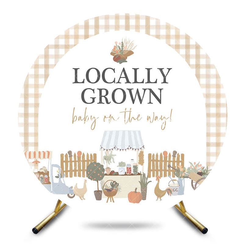Aperturee - Aperturee Rural Locally Grown Plaid Round Baby Shower Backdrop