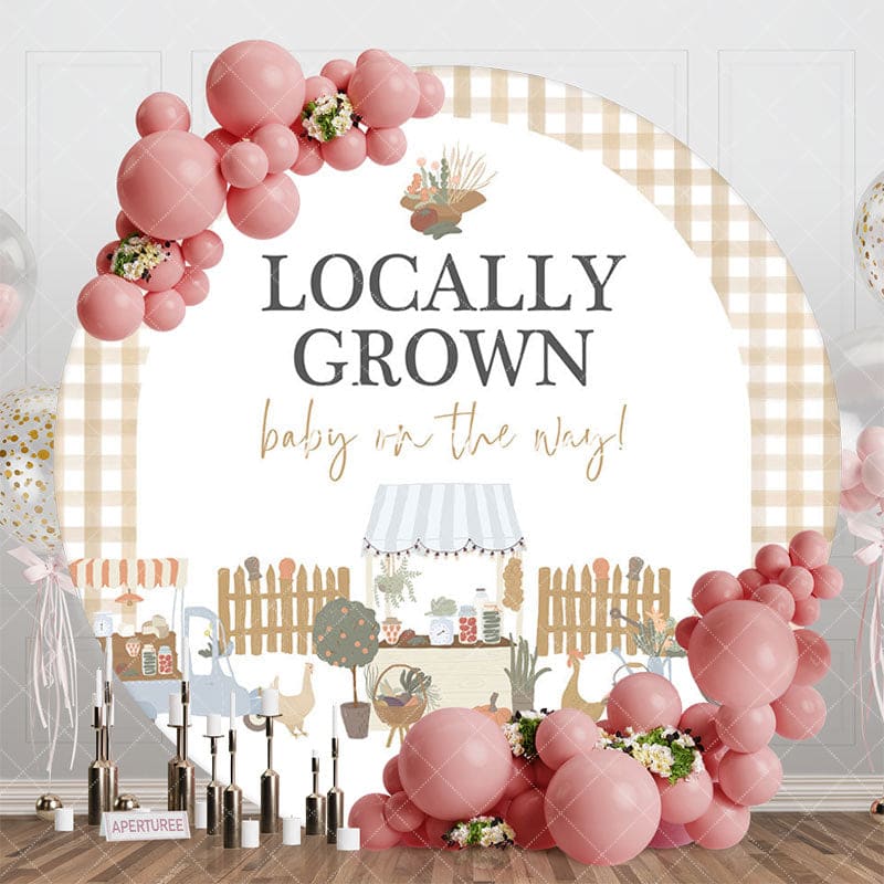 Aperturee - Aperturee Rural Locally Grown Plaid Round Baby Shower Backdrop
