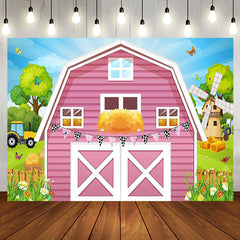 Aperturee - Aperturee Rural Pink Barn Door Farm Happy Birthday Backdrop