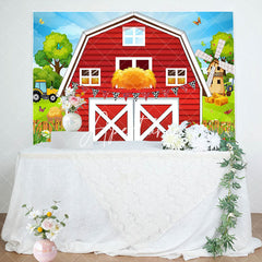 Aperturee - Aperturee Rural Red Barn Door Farm Happy Birthday Backdrop
