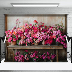 Aperturee - Aperturee Rural Wall Bright Pink Flower Pots Photo Backdrop