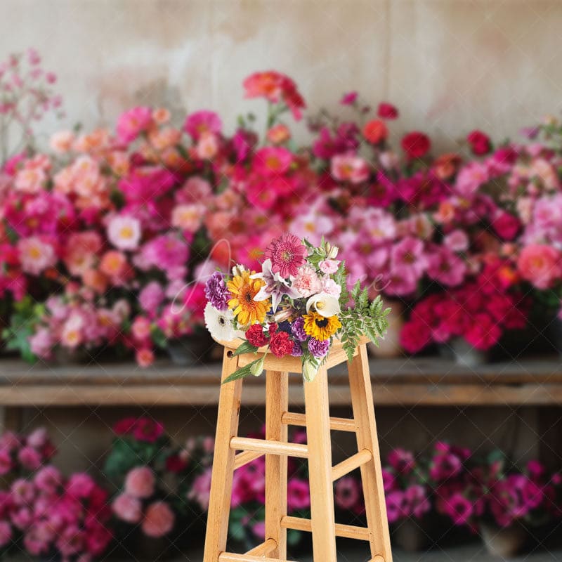 Aperturee - Aperturee Rural Wall Bright Pink Flower Pots Photo Backdrop