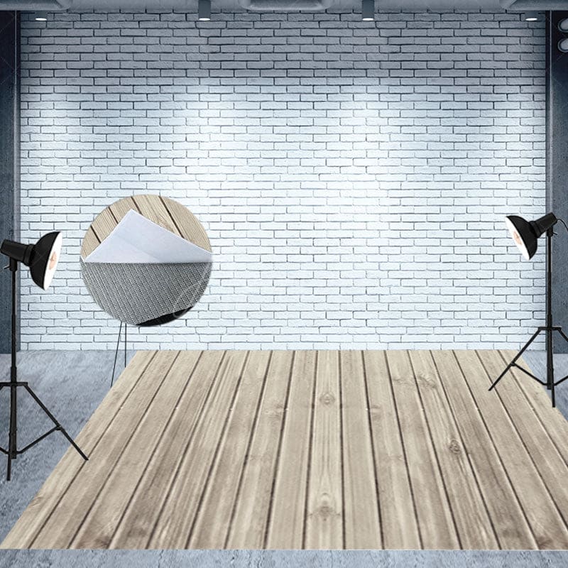 Aperturee - Aperturee Rural White Brick Wall Wooden Stake Room Set Backdrop