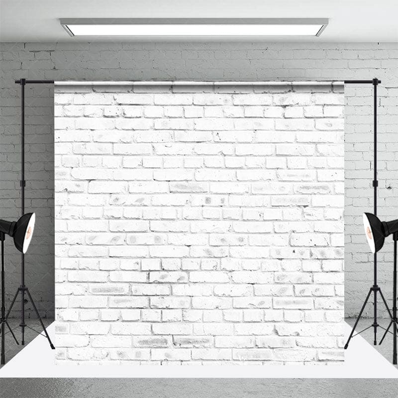 Aperturee - Aperturee Rural White Brick Wall Wooden Stake Room Set Backdrop