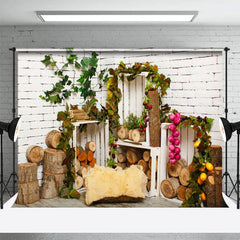 Aperturee - Aperturee Rural White Brick Wall Wooden Stake Room Set Backdrop