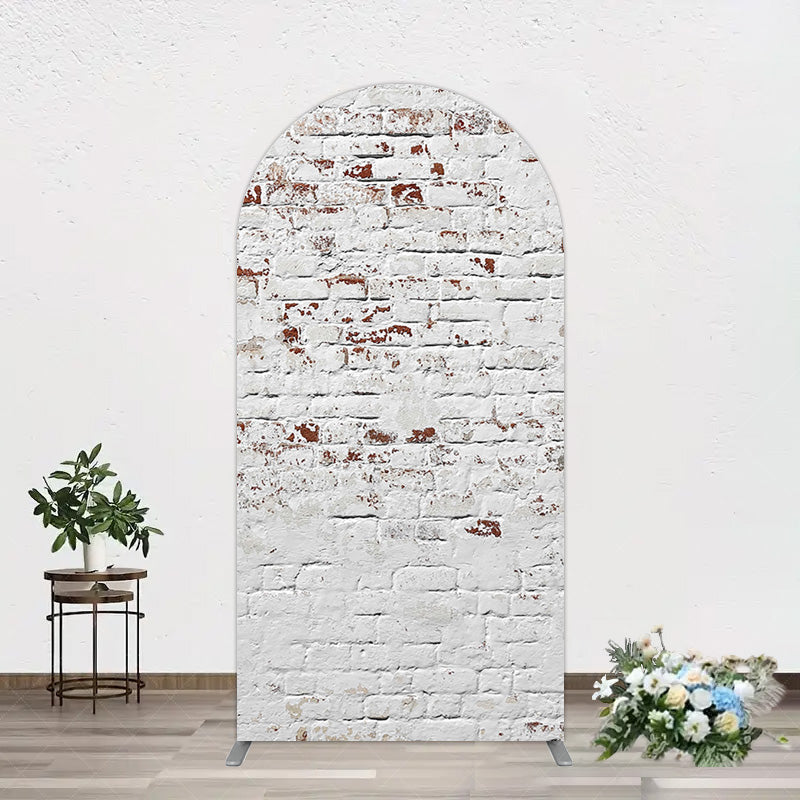 Aperturee - Aperturee Rural White Reddish Retro Brick Wall Arch Backdrop