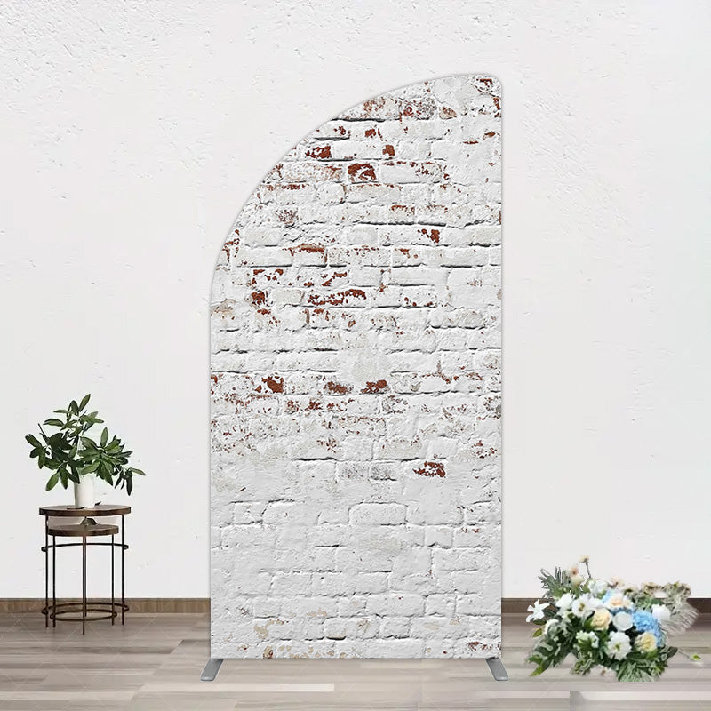 Aperturee - Aperturee Rural White Reddish Retro Brick Wall Half Moon Arch Backdrop