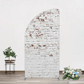 Aperturee - Aperturee Rural White Reddish Retro Brick Wall Half Moon Arch Backdrop