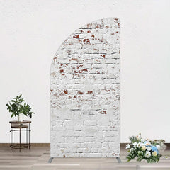Aperturee - Aperturee Rural White Reddish Retro Brick Wall Half Moon Arch Backdrop