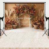 Aperturee - Aperturee Rustic Autumn Fall Fireplace Foliage Combo Set Backdrop with Pampas Grass and Cozy Harvest Decor