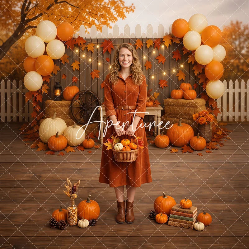 Aperturee - Aperturee Rustic Autumn Fall Pumpkins Hay Bales Combo Set Backdrop Festive Thanksgiving Harvest Party Decor