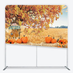 Aperturee - Aperturee Rustic Autumn Harvest Square Double-Sided Backdrop with Scarecrow Pumpkins and Golden Wheat Field for Fall Decor
