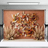 Aperturee - Aperturee Rustic Autumn Leaves and Pampas Grass Photography Backdrop Fall Pinwheel Harvest Celebration Decor