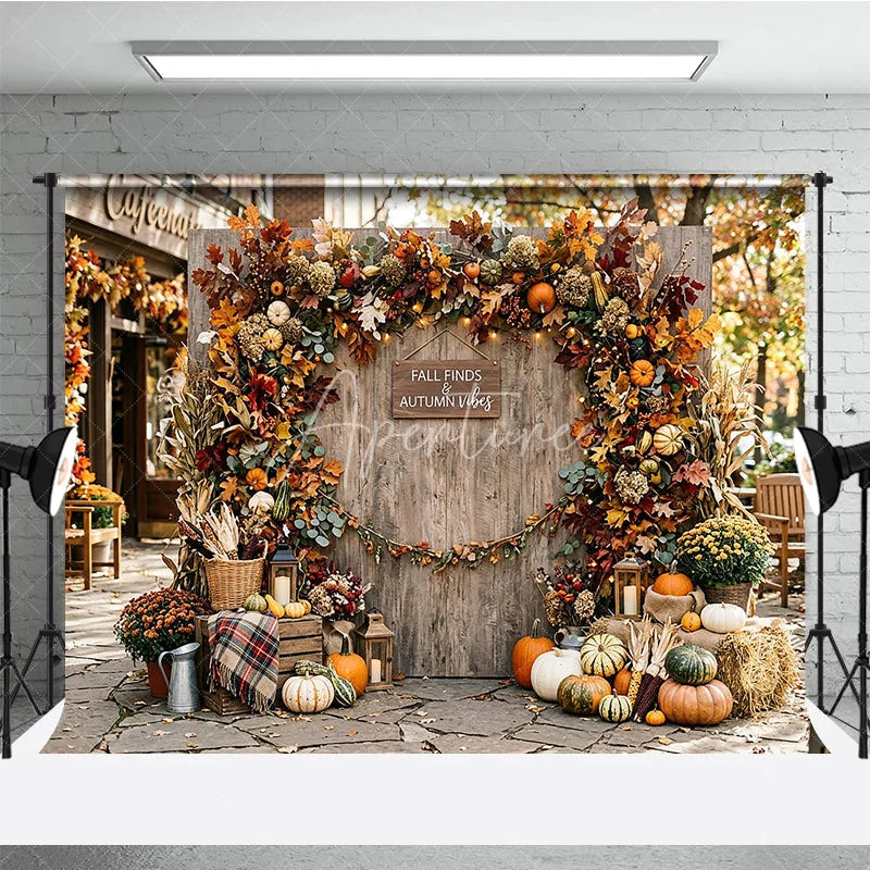 Aperturee - Aperturee Rustic Autumn Leaves and Pumpkins Photography Backdrop Fall Finds and Autumn Vibes Wood Wall Decor