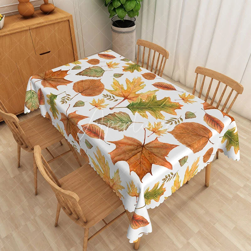Aperturee - Aperturee Rustic Autumn Tablecloth with Withered Fall Leaves Pattern for Thanksgiving and Seasonal Dining Decor