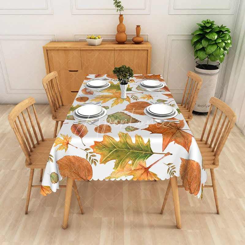 Aperturee - Aperturee Rustic Autumn Tablecloth with Withered Fall Leaves Pattern for Thanksgiving and Seasonal Dining Decor