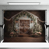 Aperturee - Aperturee Rustic Barn Wooden Door Photography Backdrop with Floral Decor Shabby Chic Farmhouse Style for Wedding or Baby Shower