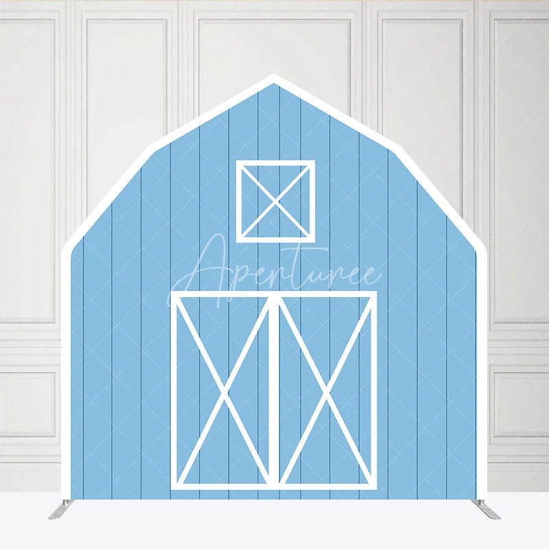 Aperturee - Aperturee Rustic Blue Barn Door Arch Party Decor Backdrop