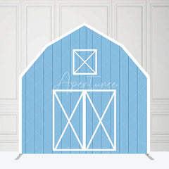 Aperturee - Aperturee Rustic Blue Barn Door Arch Party Decor Backdrop