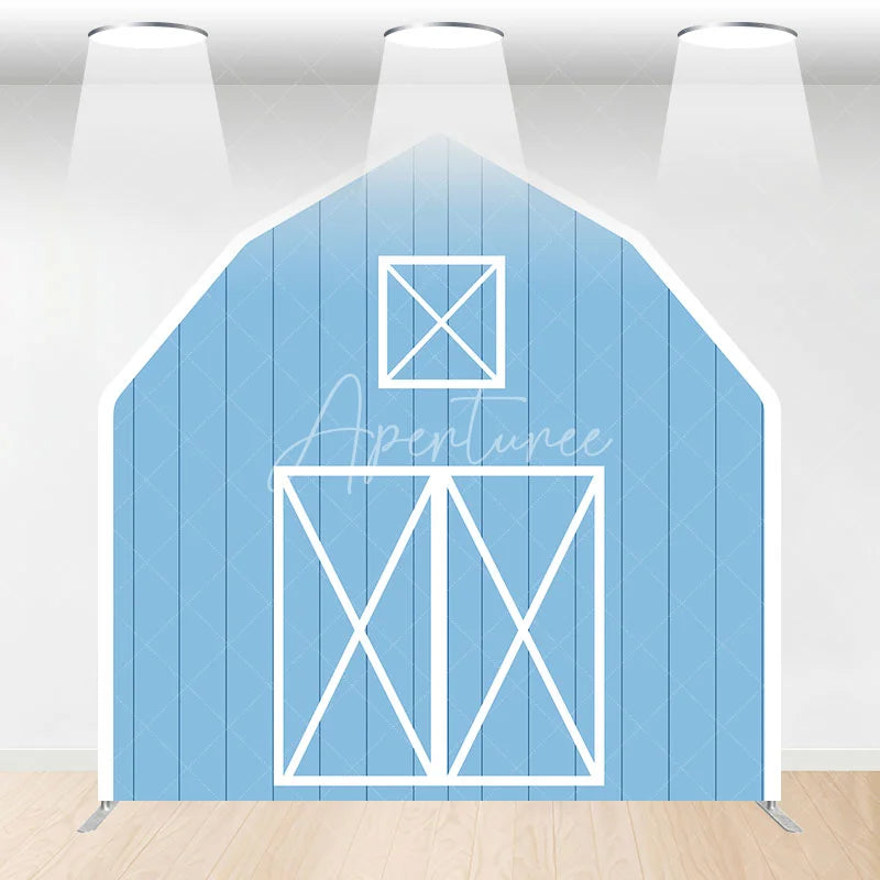 Aperturee - Aperturee Rustic Blue Barn Door Arch Party Decor Backdrop