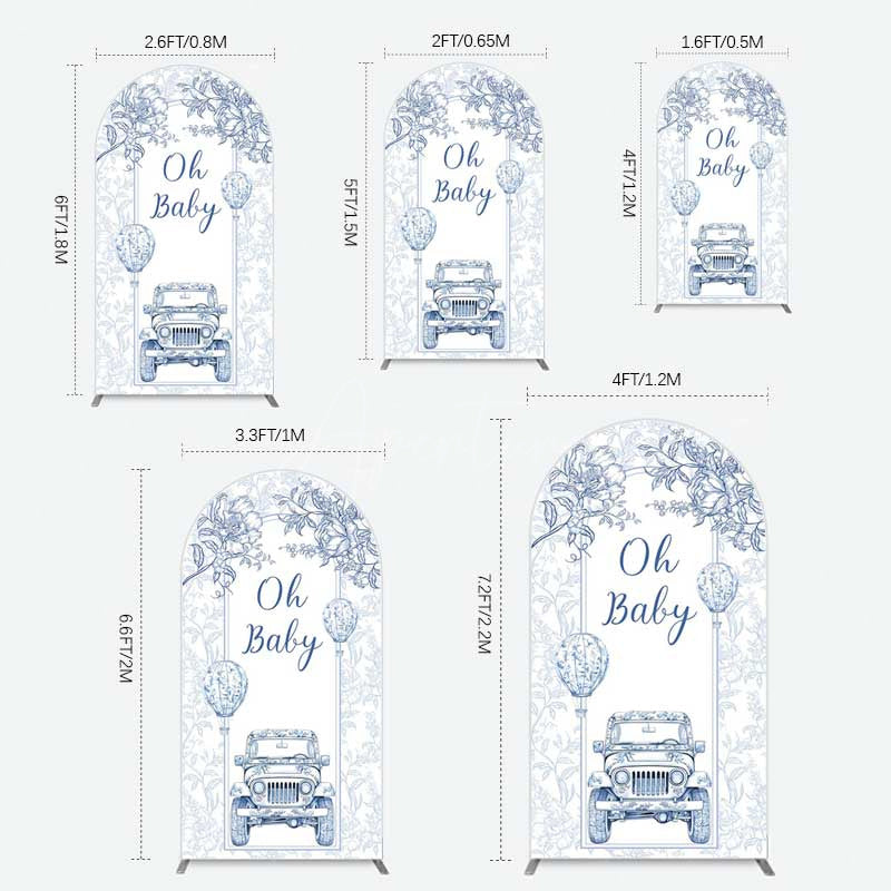 Aperturee Aperturee Rustic Blue Floral Truck Baby Shower Arch Backdrop