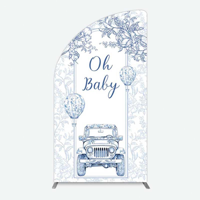 Aperturee Aperturee Rustic Blue Floral Truck Baby Shower Half Moon Arch Backdrop