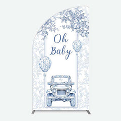 Aperturee Aperturee Rustic Blue Floral Truck Baby Shower Half Moon Arch Backdrop