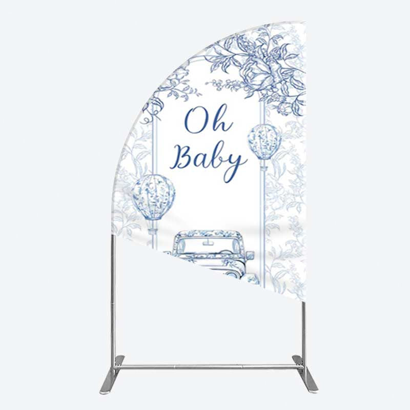 Aperturee Aperturee Rustic Blue Floral Truck Baby Shower Half Moon Arch Backdrop
