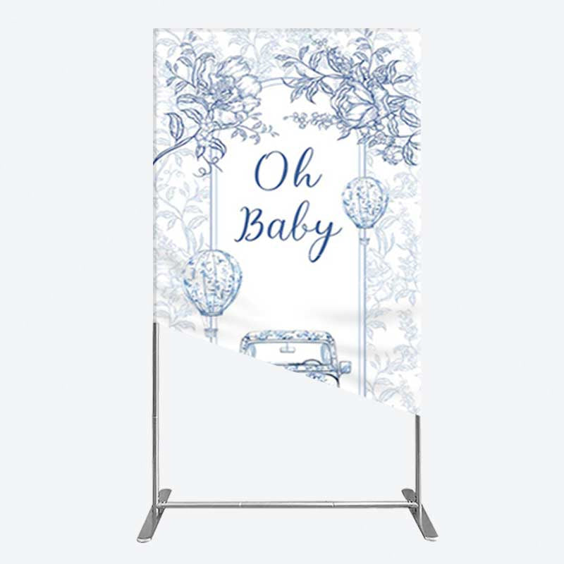 Aperturee Aperturee Rustic Blue Floral Truck Baby Shower Rectangle Backdrop