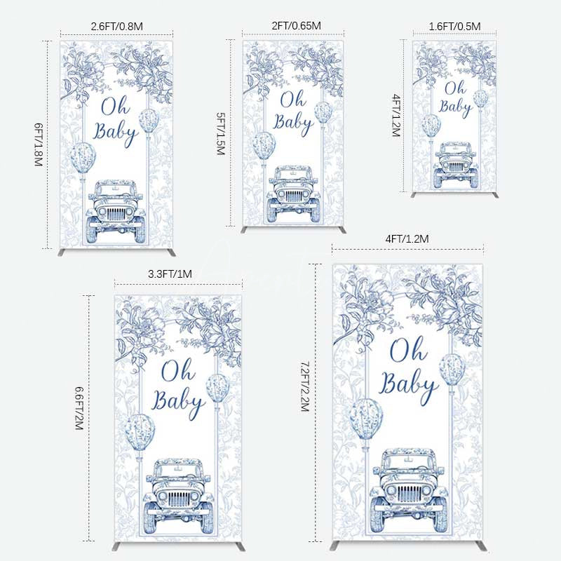 Aperturee Aperturee Rustic Blue Floral Truck Baby Shower Rectangle Backdrop