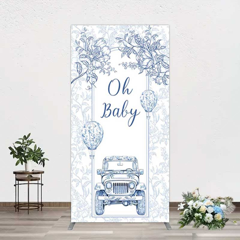 Aperturee Aperturee Rustic Blue Floral Truck Baby Shower Rectangle Backdrop