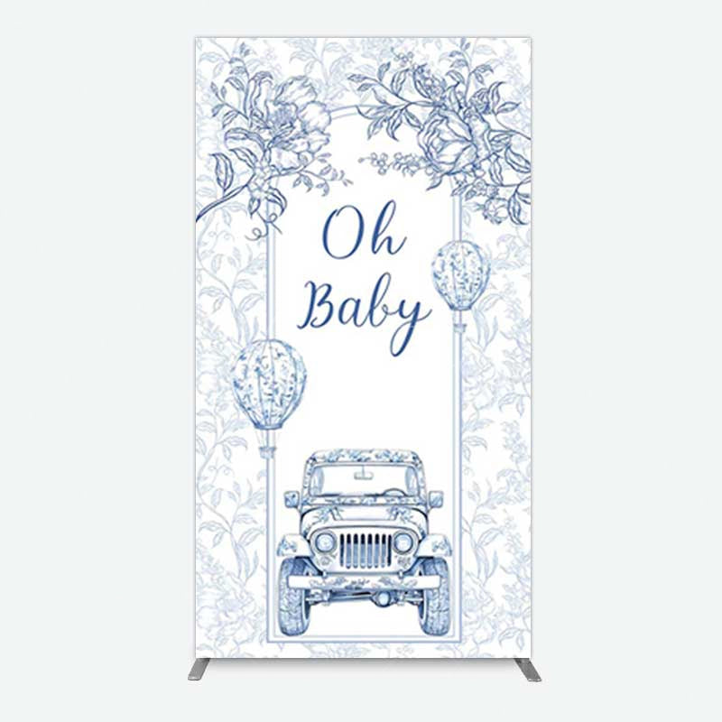 Aperturee Aperturee Rustic Blue Floral Truck Baby Shower Rectangle Backdrop