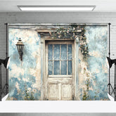 Aperturee - Aperturee Rustic Blue Wall and Door Retro Wall Backdrop Vintage Garden Entrance Photography Background
