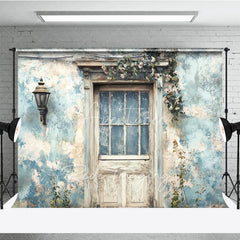 Aperturee - Aperturee Rustic Blue Wall and Door Retro Wall Backdrop Vintage Garden Entrance Photography Background