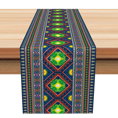 Aperturee - Aperturee Rustic Bohemian Table Runner with Ethnic Pattern for Farmhouse and Tribal Inspired Dining Table