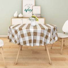 Aperturee - Aperturee Rustic Brown and White Gingham Round Tablecloth for Farmhouse Kitchen and Thanksgiving Dinner Decor