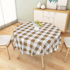 Aperturee - Aperturee Rustic Brown and White Gingham Round Tablecloth for Farmhouse Kitchen and Thanksgiving Dinner Decor