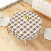 Aperturee - Aperturee Rustic Brown and White Gingham Round Tablecloth for Farmhouse Kitchen and Thanksgiving Dinner Decor