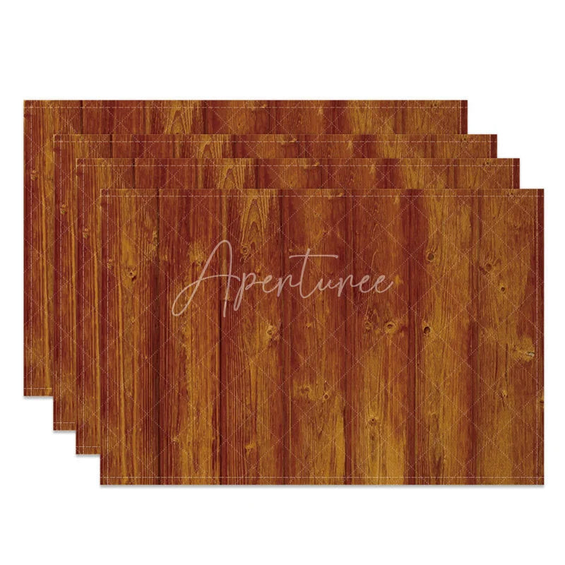 Aperturee - Aperturee Rustic Brown Faux Wooden Texture Set of 4 Placemats for Farmhouse Cabin and Country Style Decor