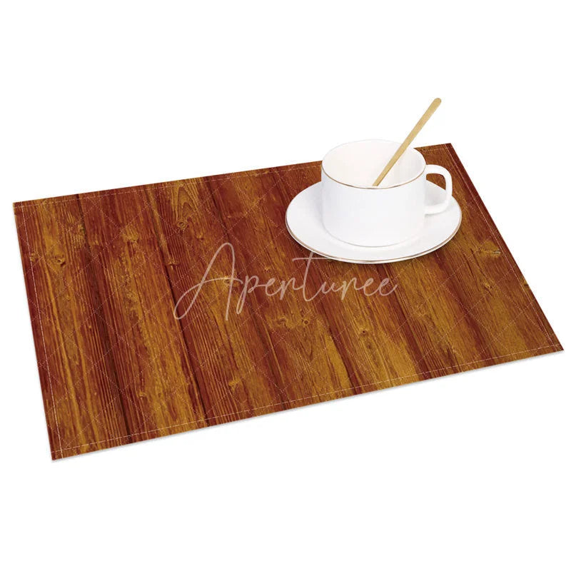 Aperturee - Aperturee Rustic Brown Faux Wooden Texture Set of 4 Placemats for Farmhouse Cabin and Country Style Decor